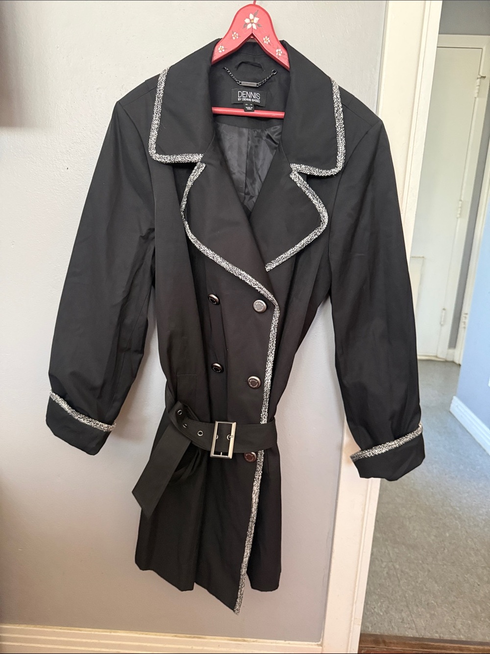 Dennis by Dennis Brasso Black Trench Coat/Double Breasted - Cotton Blend.